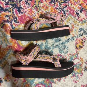Teva Pink and Black Platform Sandals